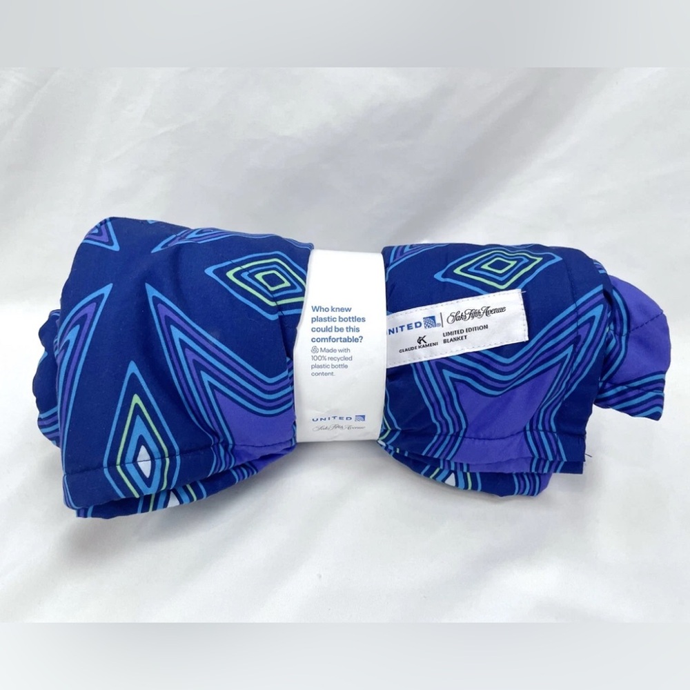 United Airlines Saks Fifth Avenue Claude Kameni Blue Blanket Limited Edition